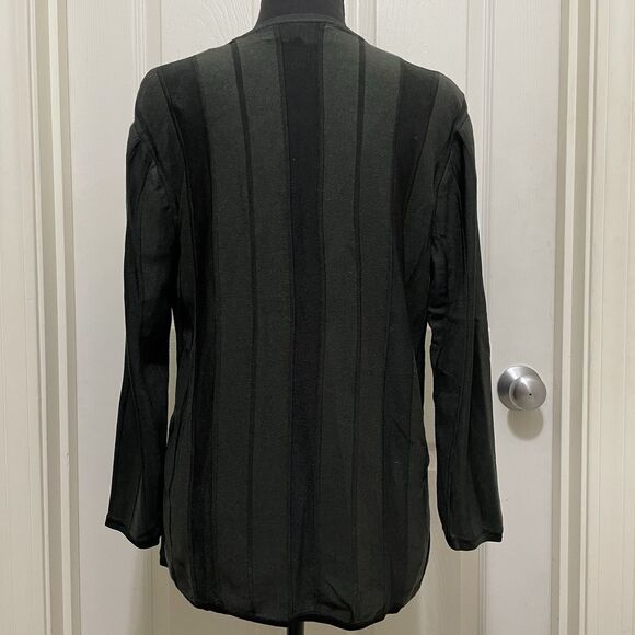 Jones New York Semi Sheer Knit Striped‎ Cardigan Sweater Dark Forest Green Large - Picture 5 of 10
